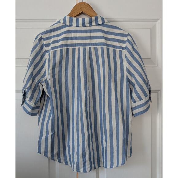J. Crew Blue White Striped Drapey Lightweight Cotton Shirt - Picture 6 of 7